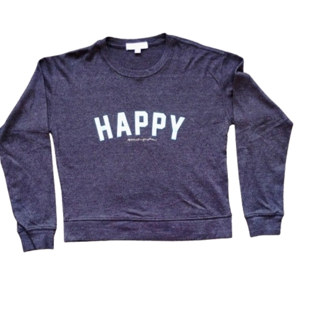 Spiritual Gangster HAPPY Crewneck Sweatshirt Medium Dark Brown Teal Boutique